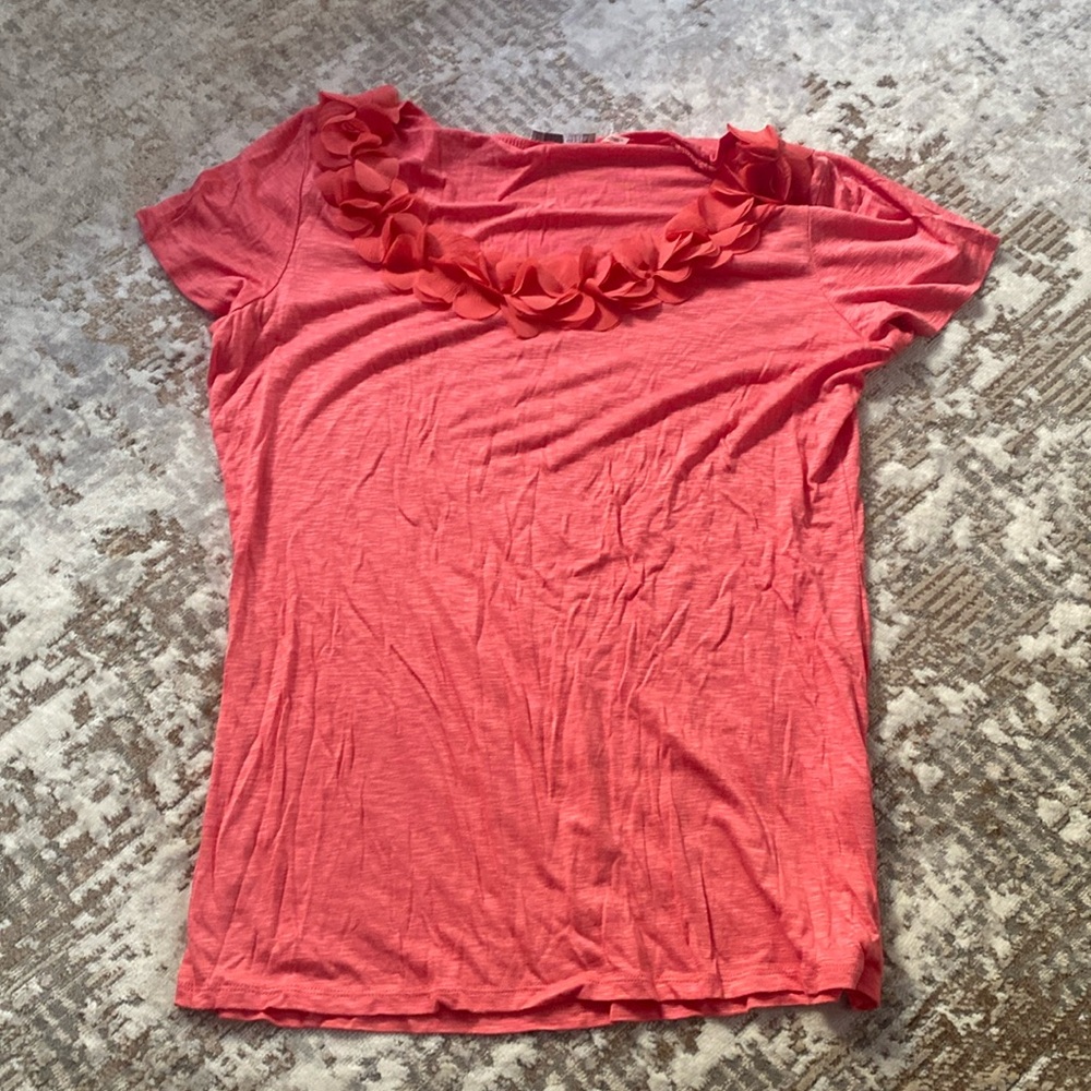Forever Fashion coral tshirt with rosette neckline detail